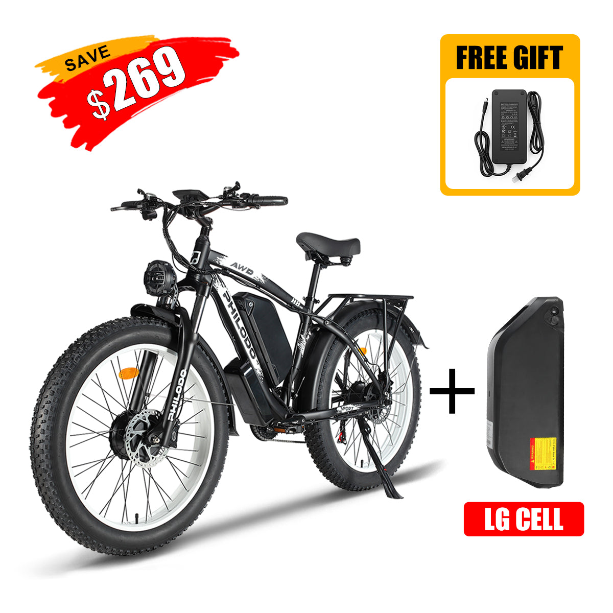 PHILODO Upgraded H8 60V Dual Motor Fat Tire Electric Bike 5000
