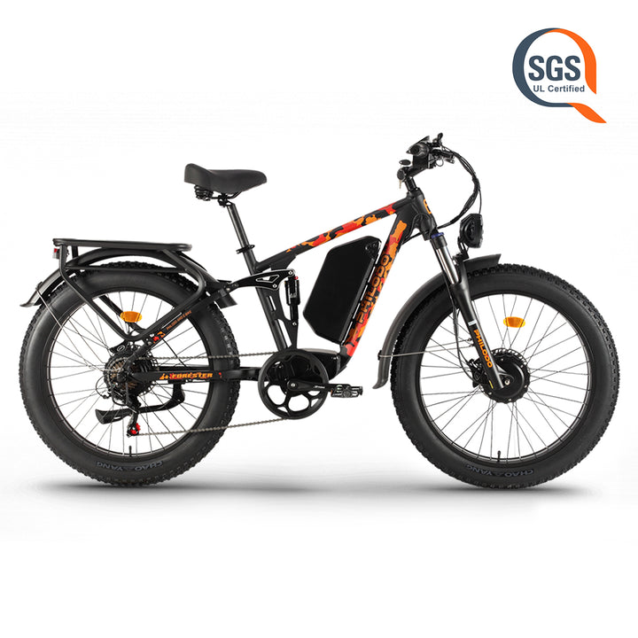 electric motor bicycles EBYCCO 26'' EB7PRO Dual Peak 6000W/9000W 52V 32Ah Adult Bike Peak 9000W / Black/White + Rear Bag mile range Motors Day6 Bikes