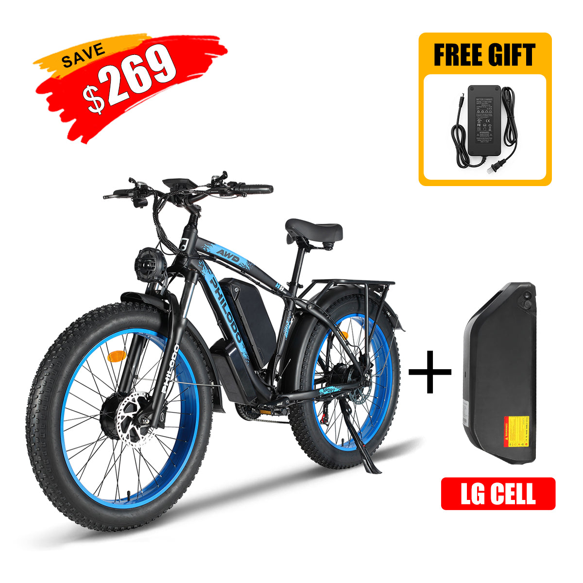 PHILODO Upgraded H8 60V Dual Motor Fat Tire Electric Bike 5000